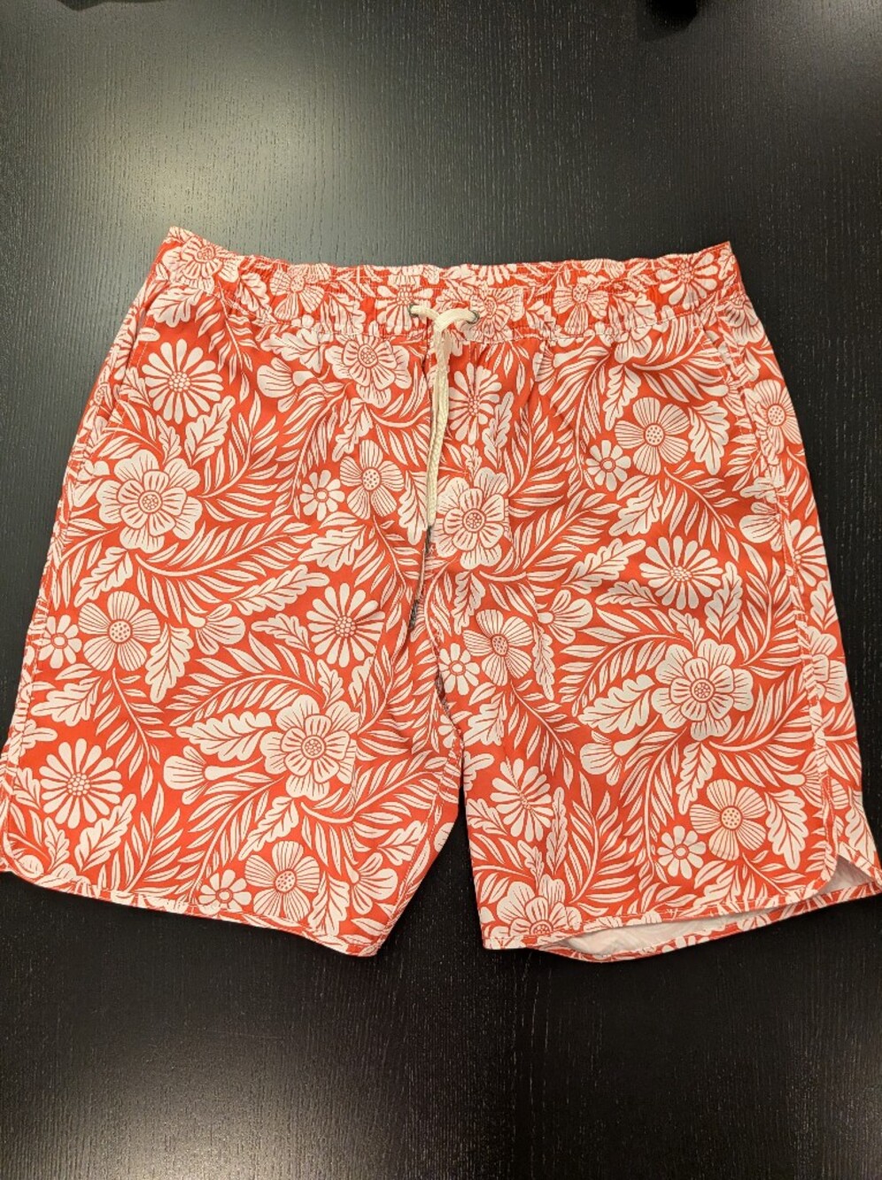 Men's Floral Print Drawstring Shorts - Coral and White